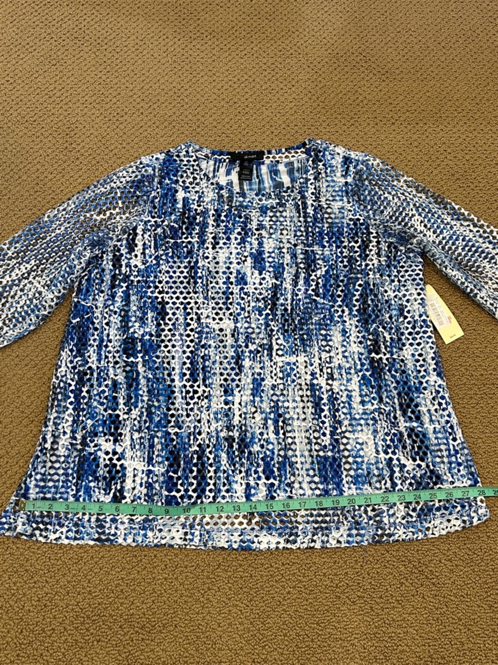 Ali Miles Blue White Abstract Mesh Overlay Tunic Top 1X Lagenlook Art to Wear - Picture 15 of 17